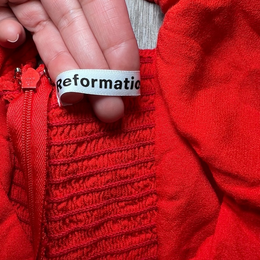 ReformationOrange/Red Long Sleeve Asymmetric Midi Dress Size 2 - Picture 13 of 14